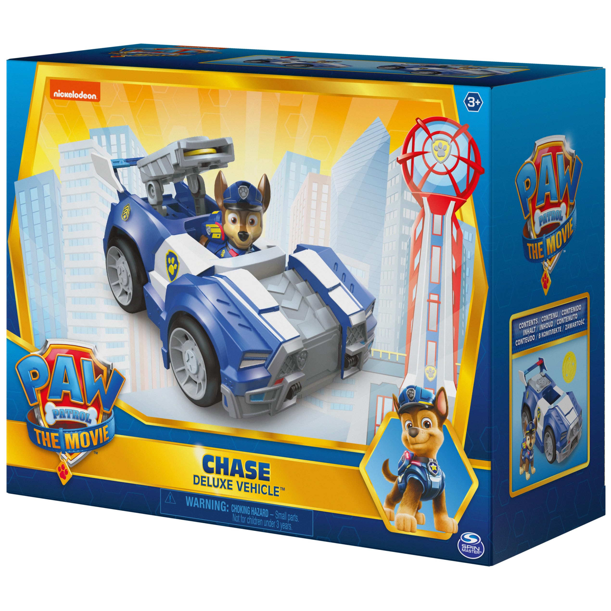 Paw Patrol, Chase’s Deluxe Movie Transforming Toy Car with Collectible Action Figure, Kids Toys for Ages 3 and up