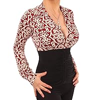 Women's Printed Collared Long Sleeve Stretchy Top