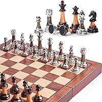 Chess Set Large 16''/42cm Folding Wooden Board with Deluxe Weighted Acrylic Chess Pieces - 3.5