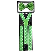 Colors Polka Dot Men Women Bow Tie & Suspender Formal Tuxedo Wear (Green)