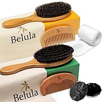 Belula His and Hers 100% Boar Bristle Hair Brush Set. Soft Natural Bristles Thin, Fine, Normal and Short Hair. Restore Natural Shine And Texture of Hair.