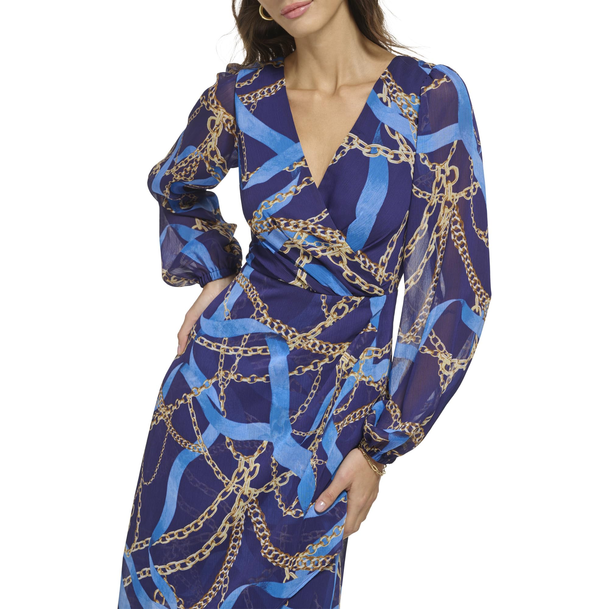 GUESS Women's Longsleeve Scarf Print Chiffon Maxi Dress
