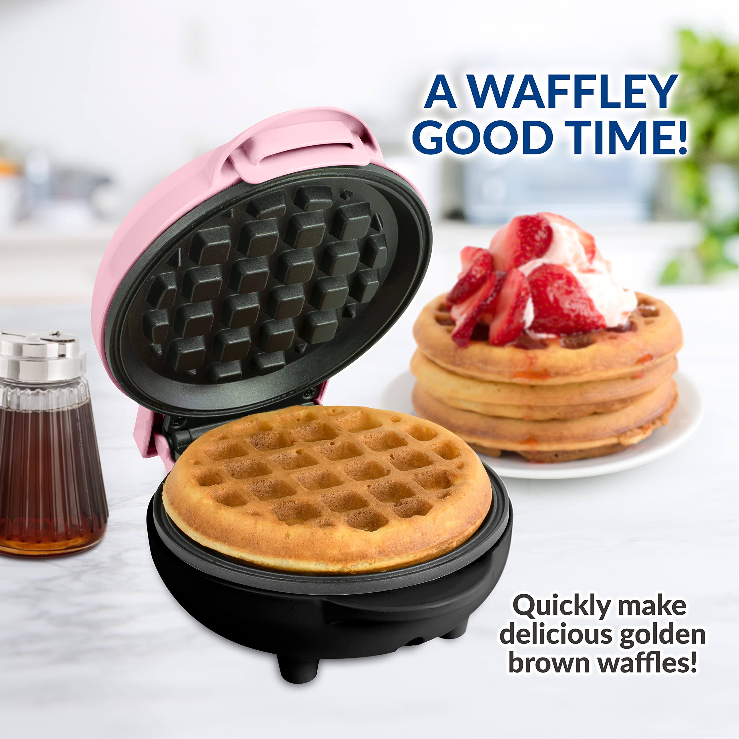 Nostalgia MyMini Personal Electric Waffle Maker, 5-Inch Cooking Surface, Waffle Iron for Hash Browns, French Toast, Grilled Cheese, Quesadilla, Brownies, Cookies, Pink