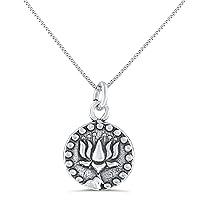 Sterling Silver Girls Two Sided Om Sign & Lotus Flower Peace necklace for Women