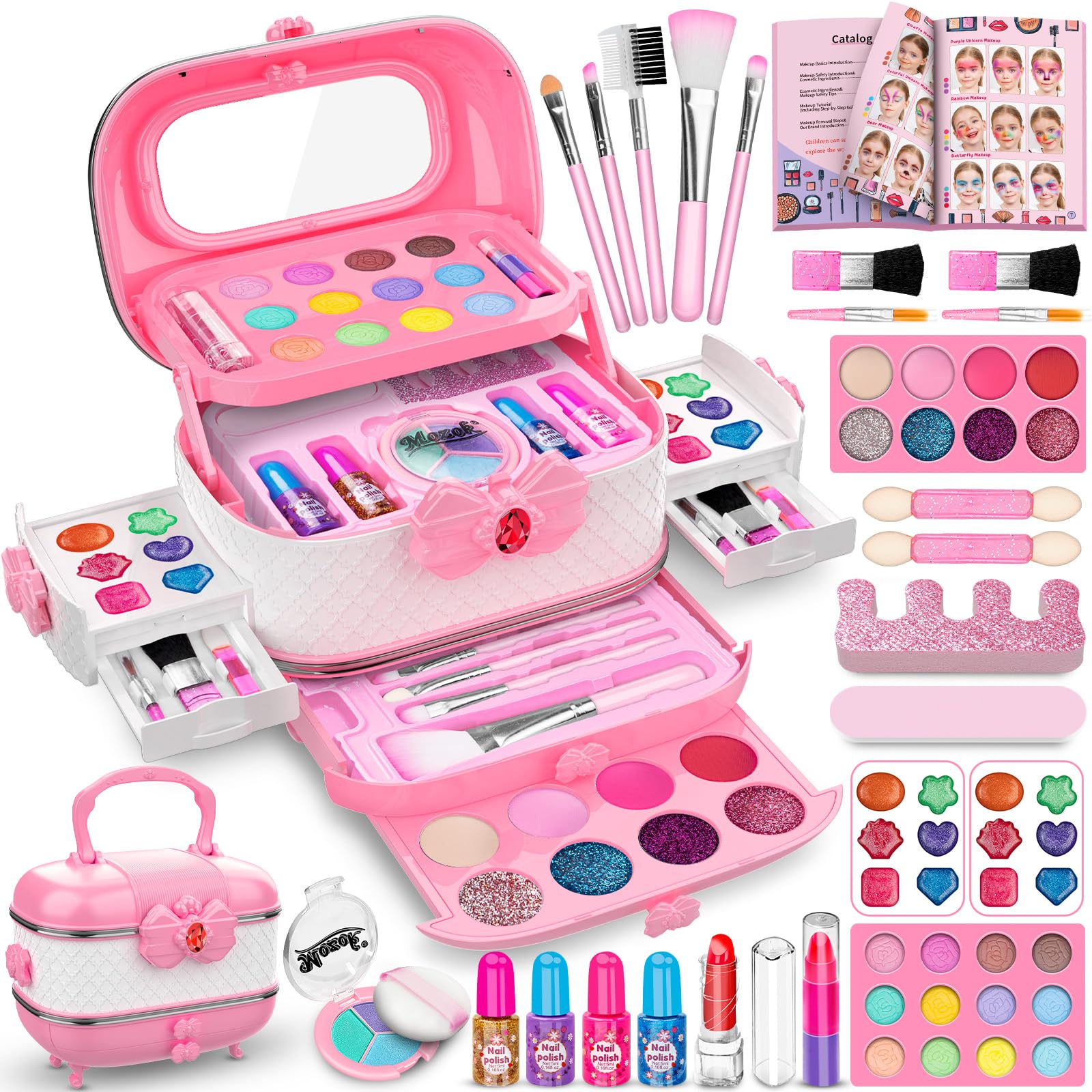 Mozok Kids Makeup Kit for Girl, Washable Makeup Girl Toys with Cosmetic  Case, Play Real Princess Make Up Beauty Set Toys for 3 4 5 6 7 8 9 10 11 12