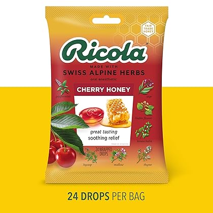 Ricola Herb Throat Drops, Cherry Honey, 24 Count