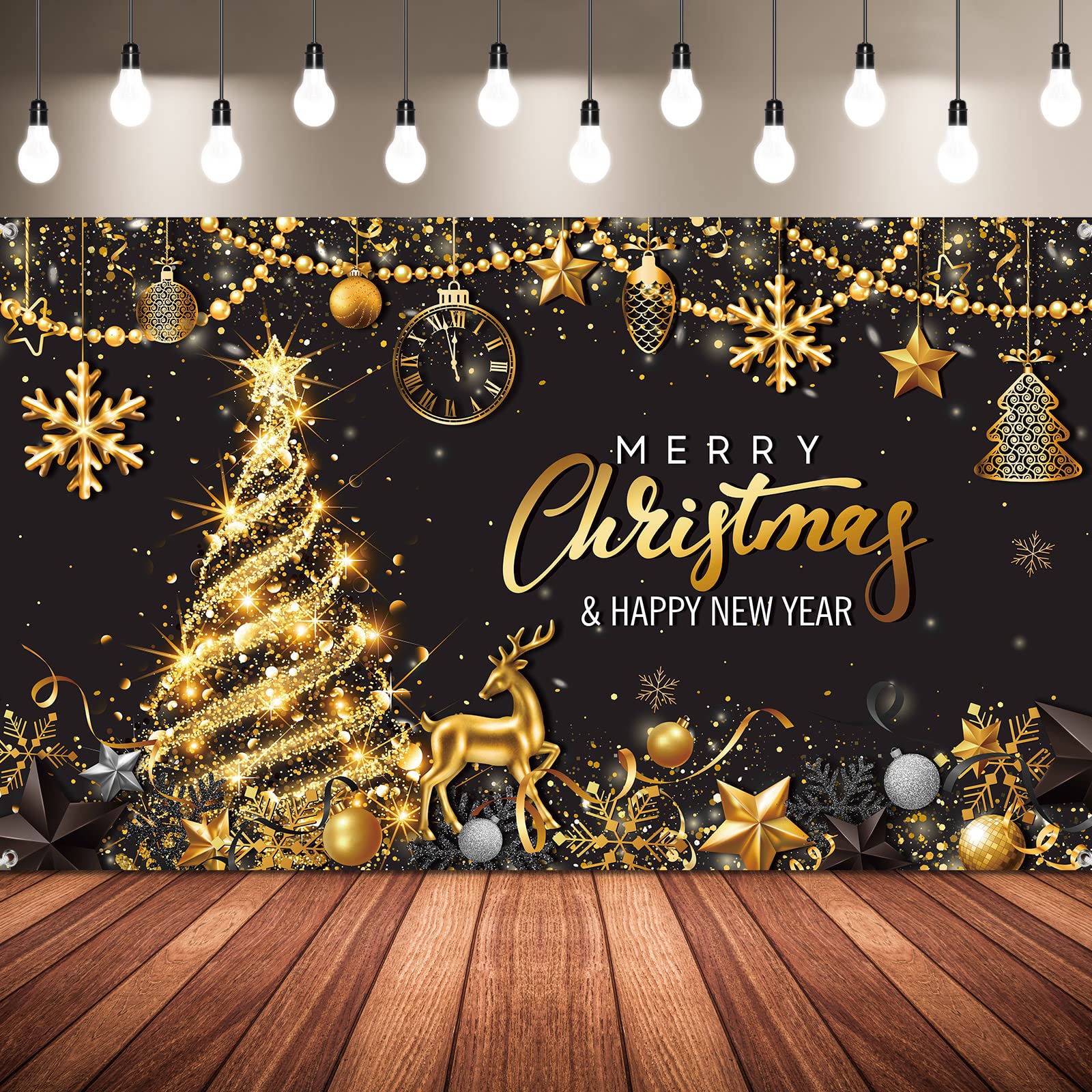 Mua Merry Christmas Party Backdrop Christmas Black Gold Banner ...
