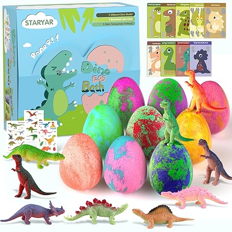Bath Bombs for Kids with Surprise Toys Inside-9 Pack Organic Dinosaur Bath Bombs Gift Set,Bubble Bath Fizzes, Kids Bath Bombs, Dinosaur Toys for Kids 3 4 5 6 7 8 9 Years, Easter Bath Bombs