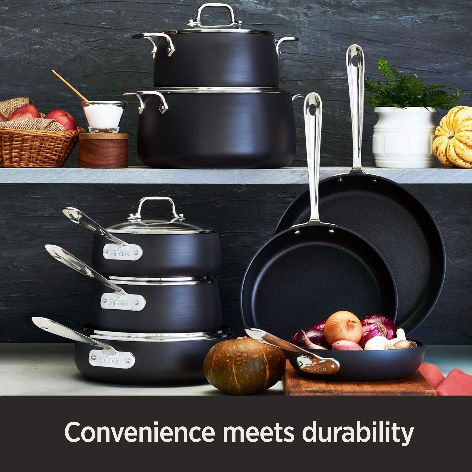 All-Clad HA1 Hard Anodized Nonstick Cookware Set 8 Piece Induction Pots and Pans Black
