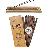 Mystic Oud Agarwood Incense Sticks- with Rosewood Incense Holder (40+Sticks, 9 inch), Thick Natural Resin Made from Assam Oudh Chips, Clean Charcoal Free | Infuse Luxury with These Exotic Incense