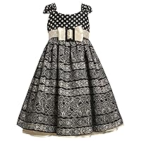 Bonnie Jean Girls Circle Stripe Shantung Spring Summer Dress, Black/White, 4-6X