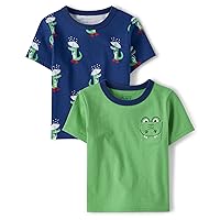 The Children's Place,And Toddler Boys Short Sleeve Fashion Top,Baby-Boys,Green/Dino Print 2 Pack,3T