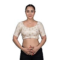 Women 's Off White Brocade Half Sleeves Saree Blouse