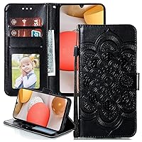 for Samsung Galaxy A55 5G Wallet Case with Card Slots Holder Kickstand Flip Protective Case Embossed Magnetic Bookstyle Shockproof Phone Cover for Galaxy A55 5G Mandala Black LD