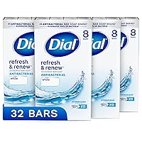 Dial Antibacterial Bar Soap, Refresh & Renew, White, 4 oz, 32 Bars