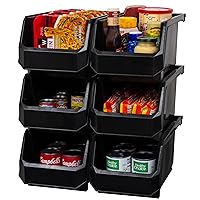 Plastic Containers for Organizing and Storage Bins for Closet, Kitchen, Office, Toys, or Pantry Organization, Large, 6-Pack, Black