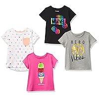 Amazon Essentials Disney | Marvel | Star Wars | Frozen | Princess Girls and Toddlers' Short-Sleeve T-Shirts, Multipacks