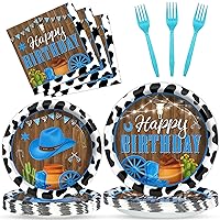 96Pcs Western Cowboy Party Supplies Cowboy Theme Paper Plates Cow Print Party Plates Western Disposable Tableware Set Wild West Birthday Party Decorations for Kids Baby Shower Serves 24