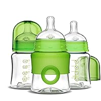Smilo Baby Bottle Set with Stage 0 Slow Flow Anti Colic Nipple, 5 Oz / 150 ml Capacity, 3X Pack of Anti Colic Baby Bottles 0-3 Months - Green