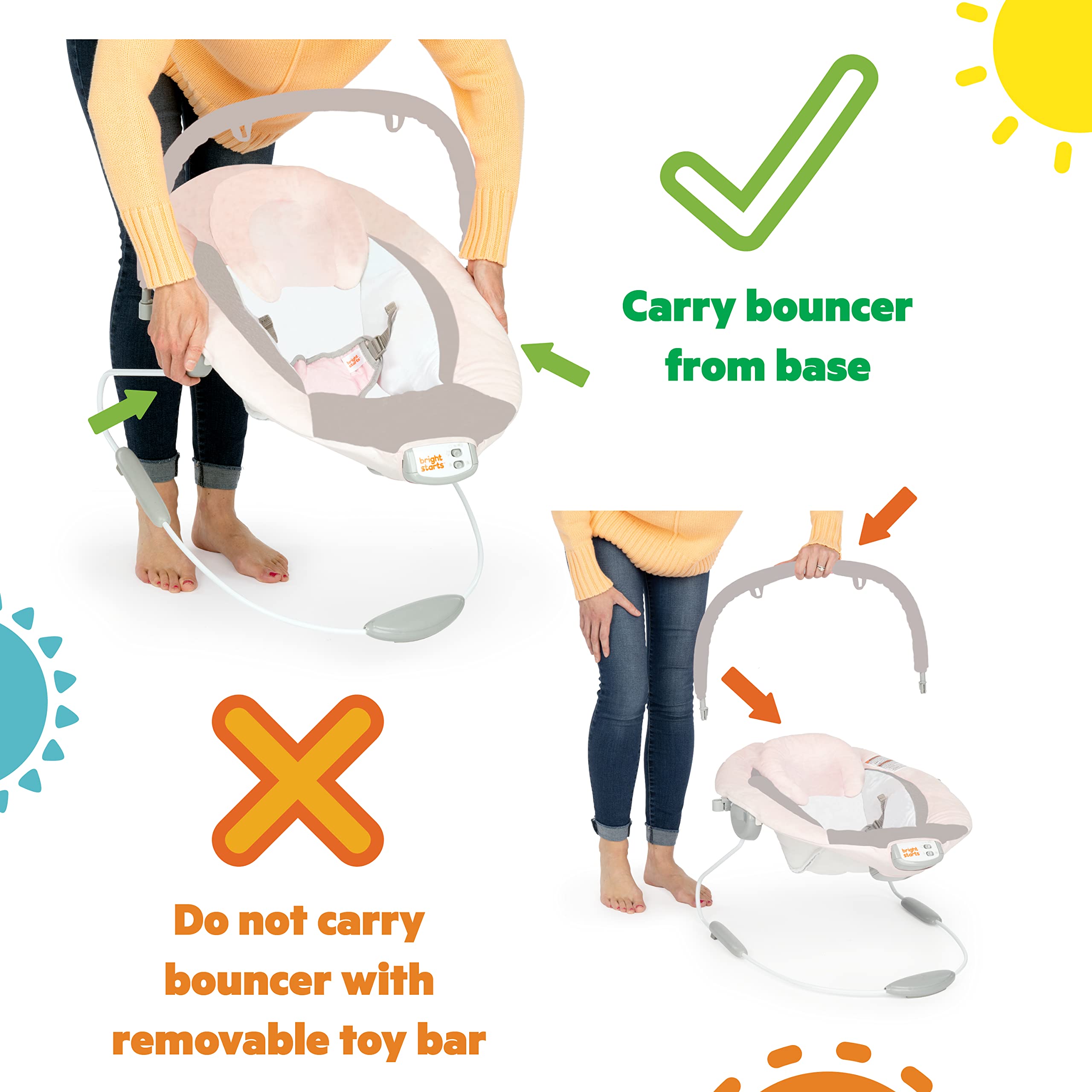 Bright Starts Portable Baby Bouncer Soothing Vibrations Infant Seat with Removable -Toy Bar, 0-6 Months 6-20 lbs (Playful Pinwheels)