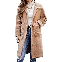 Angashion Women's Fuzzy Fleece Lapel Open Front Long Cardigan Coat Faux Fur Warm Winter Outwear Jackets