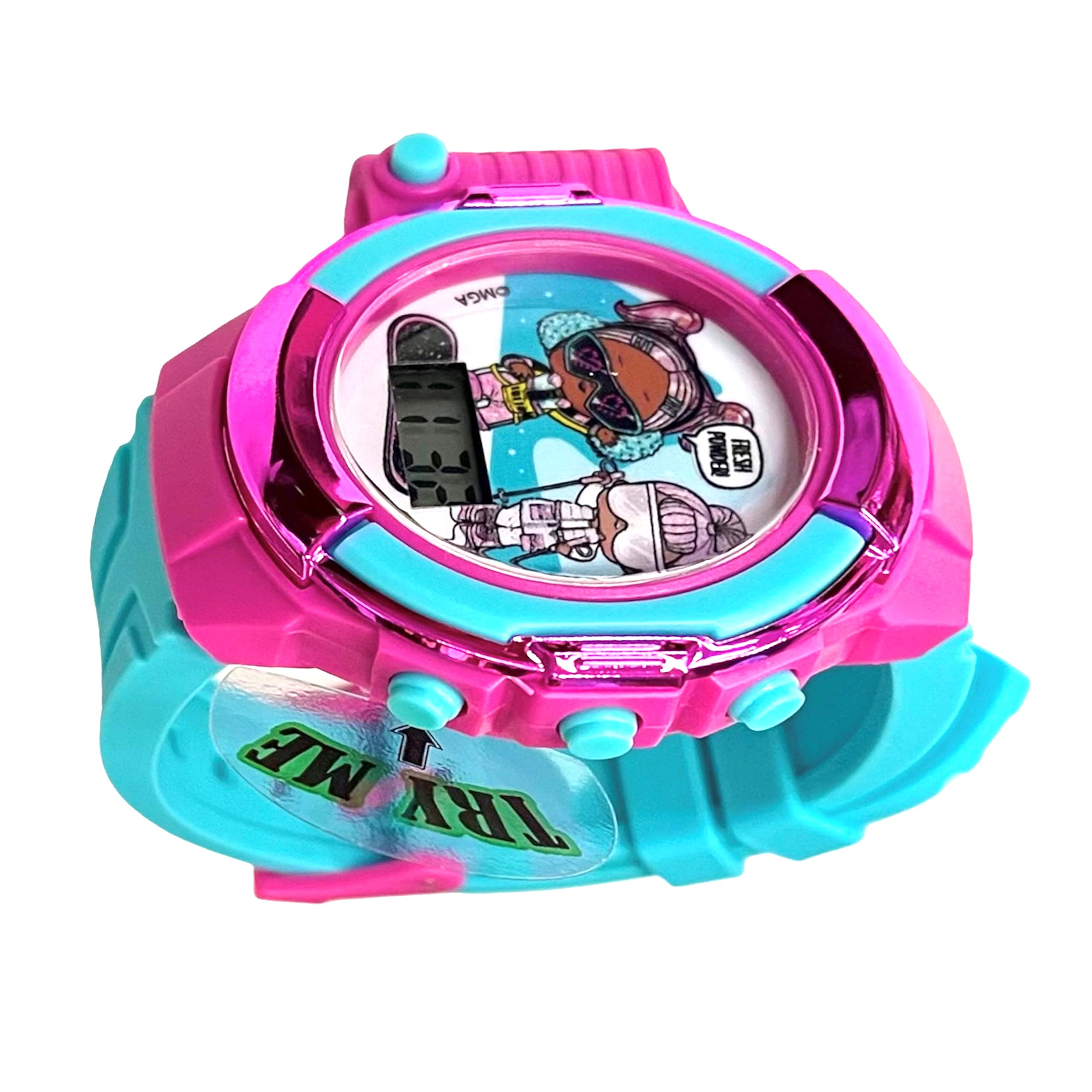 Accutime Kids MGA LOL Surprise Pink & Turquoise Digital LCD Quartz Wrist Watch with Flashlight, Turquoise Strap for Girls, Boys, Kids (Model: LOL4661AZ)