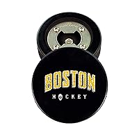 Boston Bottle Opener, Made from a Real Hockey Puck, Cap Catcher Magnet, Drink Coaster, Hockey City Design, The PuckOpener