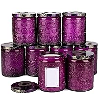 8oz Embossed Glass Candle Container with Tin Lid and Labels (Purple)