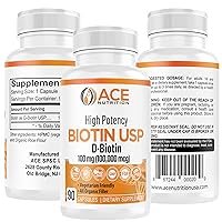 Ace Nutrition High Potency Biotin USP (D-Biotin 100,000mcg) - Superior Biotin, Organic Rice Flour, Vegetarian Capsules for Hair, Skin, & Myelin Health, Made in The USA (100mg/90 Capsules) (3)