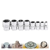 Powerbuilt 941322 8 Piece Metric Zeon Socket Set - with use for Standard, Rusted, Rounded Bolts and Nuts, Size from 6mm to 19mm , Silver