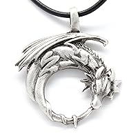 Pewter Dragon on Crescent Moon Gothic Fantasy Pendant, Leather Necklace