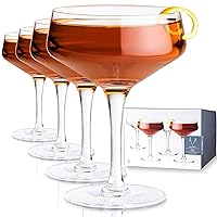 Viski Raye Angled Stemmed Crystal Coupe Cocktail glassess, Champagne Coupe Glasses, Drinkware Set, Espresso Martini glasses set of 4, 7oz