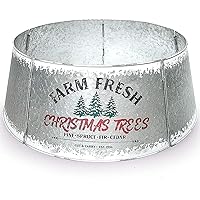 Galvanized Christmas Tree Collar - Adjustable Metal Skirt for Large to Small Trees - Distressed White, Standard Size - Christmas Decor