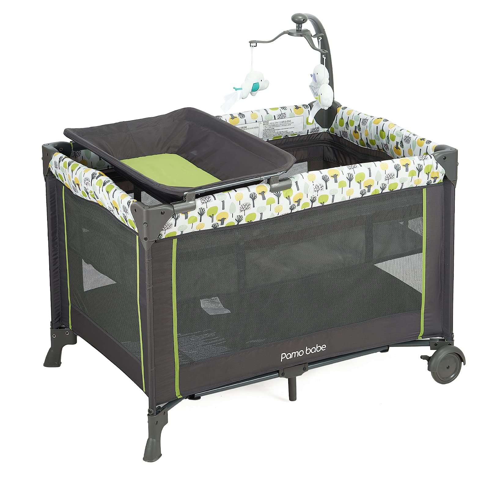 Pamo Babe Deluxe Nursery Center,Portable Playard with Comfortable Mattress,Changing Table and Cute Toys (Green)