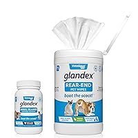Vetnique Glandex for Dogs & Cats Anal Gland Powder Supplement 2.5oz Beef Liver & Glandex Wipes for Dogs Hygienic Anal Gland Wipes 75ct
