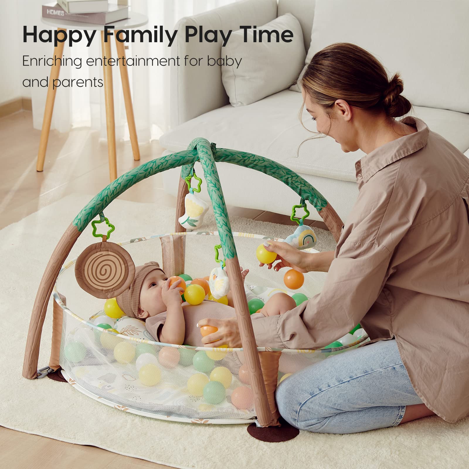 Lupantte 4-in-1 Baby Play Gym, Activity Gym Ball Pit with Detachable Anti-Slip Thickening Tummy Time Mat with Sensory Toys for Newborn Infant Toddler to Develop Motor&Cognition,Include 40 Balls