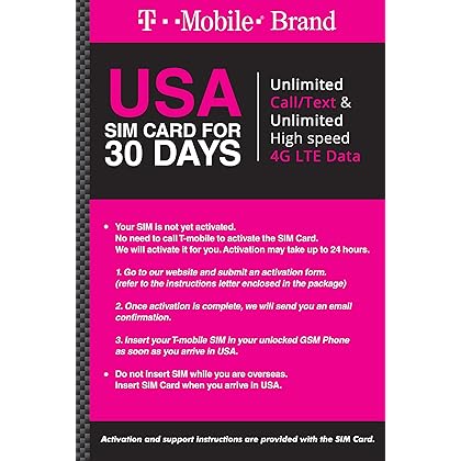 T-Mobile Prepaid SIM Card Unlimited Talk, Text, and Data (UNL Talk, Text, Data 30 Days).