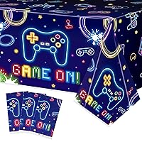 3Pcs Video Game Birthday Party Tablecloth Neon Video Game Plastic Table Covers Gaming Birthday Table Decorations Game on Themed Disposable Party Supplies for Dessert Buffet Banquet Table Decor