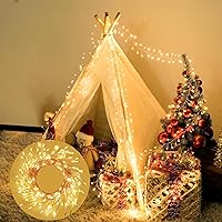 600 LED Fairy Lights Plug in, Cluster Lights Waterproof Firecracker Starry String Lights for Bedroom Wreath Garden Party Window Wedding Christmas Tree, Warm White (No Remote) (600 LEDs)