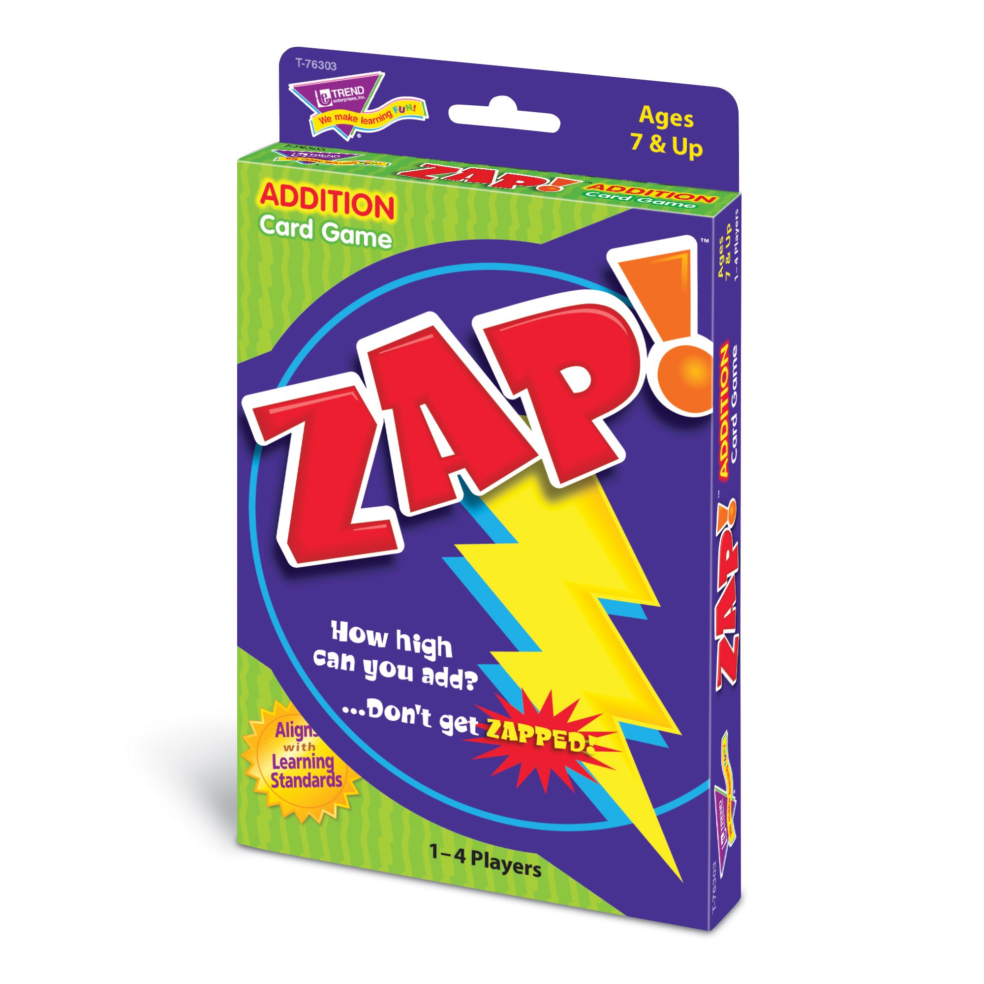 TREND ENTERPRISES: Zap! Addition Card Game, Reinforce Addition Skills, Build Subtraction Skills, Introduce Probability and Chance, Fun for All Ages, 1 to 4 Players, For Ages 7 and Up