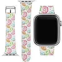 Wrist Band Compatible for Apple Watch Series 7/6/5/4/3/2/1/SE & Matching Phone Case Strap 38-40-41-42-44-45 mm Cute Pattern Colorful Bracelet Sweet Donuts Cupcakes PU Leather Print Watercolor