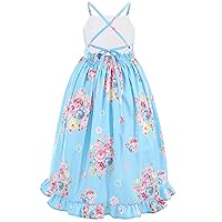 Flofallzique Floral Girls Maxi Dress Summer Spaghetti Strap Kids Vintage Boho Hi-Low Sundress