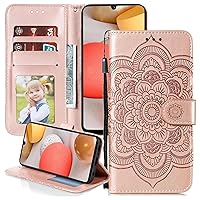 for Galaxy A35 5G Case with Card Holder, Samsung A35 5G Wallet Case for Women Men PU Leather Magnetic Kickstand Shockproof Phone Case for Galaxy A35 5G Mandala Rose Gold LD