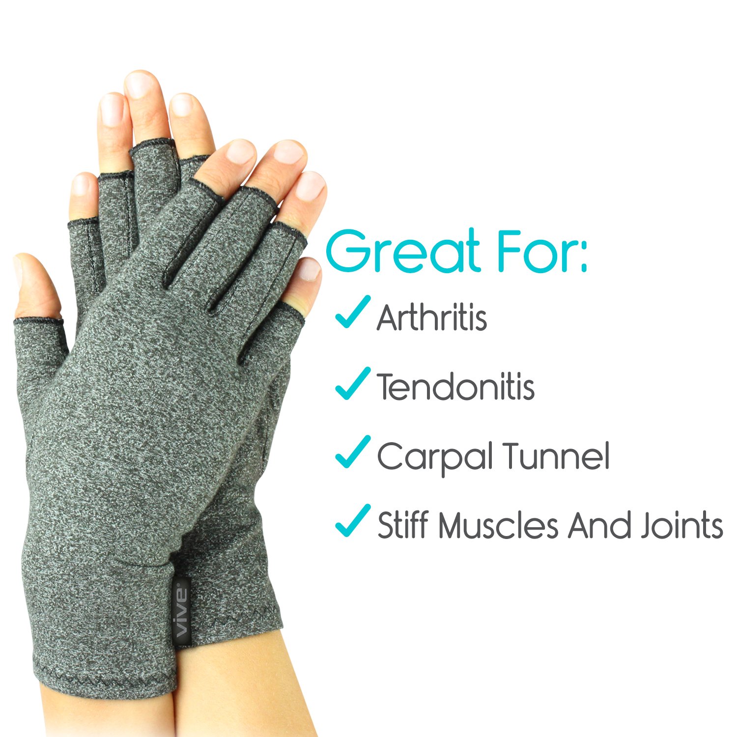 VIVE Arthritis Gloves - Compression Glove for Rheumatoid, Osteoarthritis - Heat Hand Gloves for Computer Typing, Arthritic Joint Pain Relief, Carpal Tunnel - Men, Women - Open Finger Thumb (Medium)