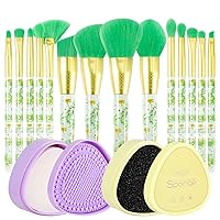 Docolor 14 Piece Tropical Makeup Brushes Set + Makeup Brushes Cleaner Set,Premium Synthetic Kabuki Foundation Blending Rainbow Make Up Brush Set with Solid Soap Cleanser & Color Removal Sponge