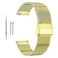 Moran Stainless Steel Mesh Watch Band Quick Release Replacement Strap 18mm 19mm 20mm 22mm for Men Women (Gold, 20mm)