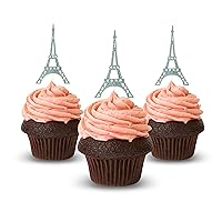 Cup Cake Topper Eiffel Tower, Paris Birthday Ideas, Glitter Card Stock 12pc Silver