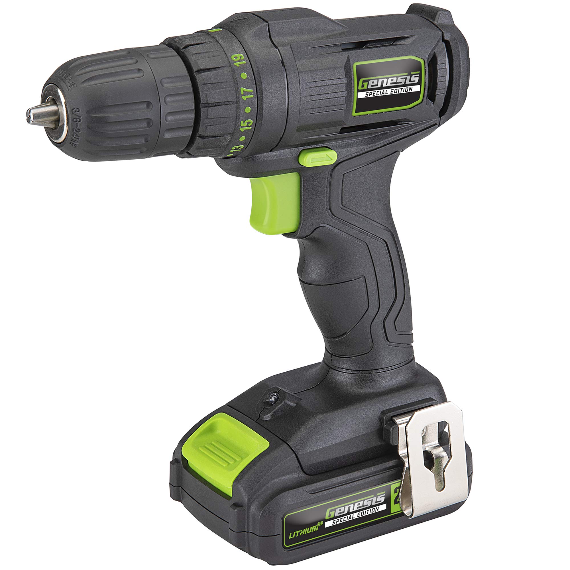 Genesis GLCD20CSE Special Edition 20V Lithium-Ion Cordless Drill/Driver with Built-in LED Light, 19+1 Torque Position Settings, Removable/Rechargeable Battery and Charger Included