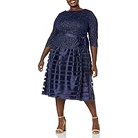 Alex Evenings Women's Plus-Size Tea Length A-line Dress with Tie Belt