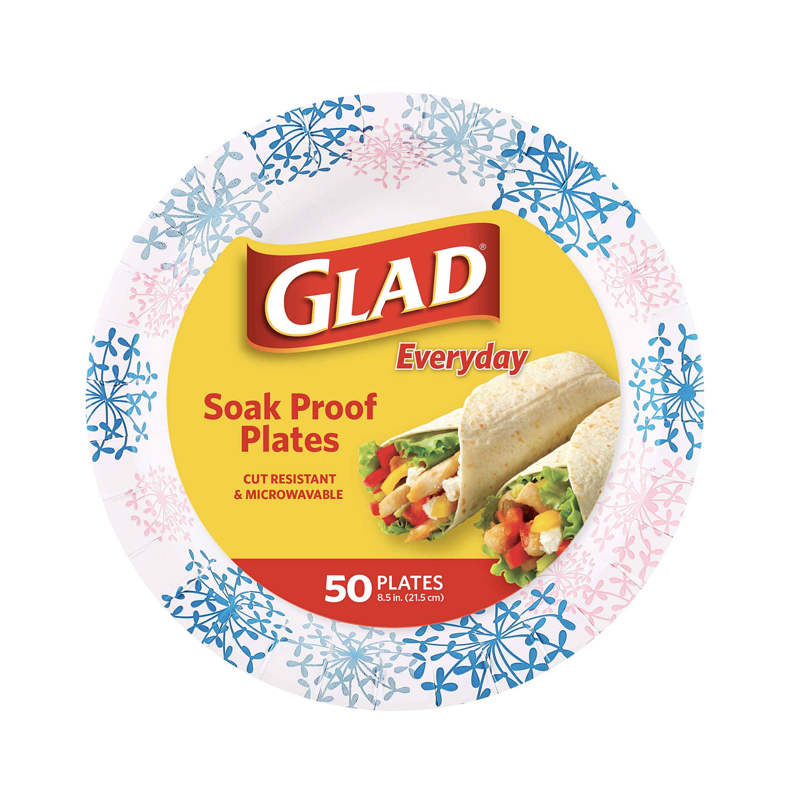 Glad Round Disposable Paper Plates for All Occasions | Soak/ Cut Proof, Microwaveable Heavy Duty Disposable 8.5